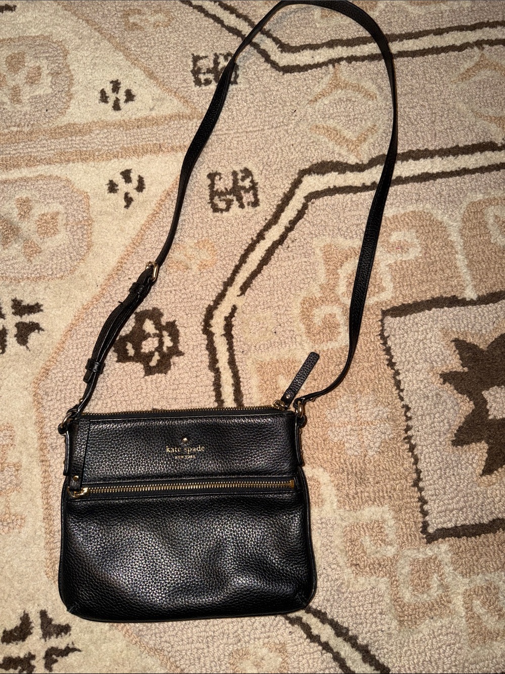 kate spade Black Pebbled Leather Crossbody with Gold Hardware